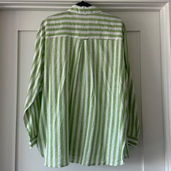 Old Navy Linen-Blend Striped Boyfriend Shirt - Green Stripe - Picture 4 of 4